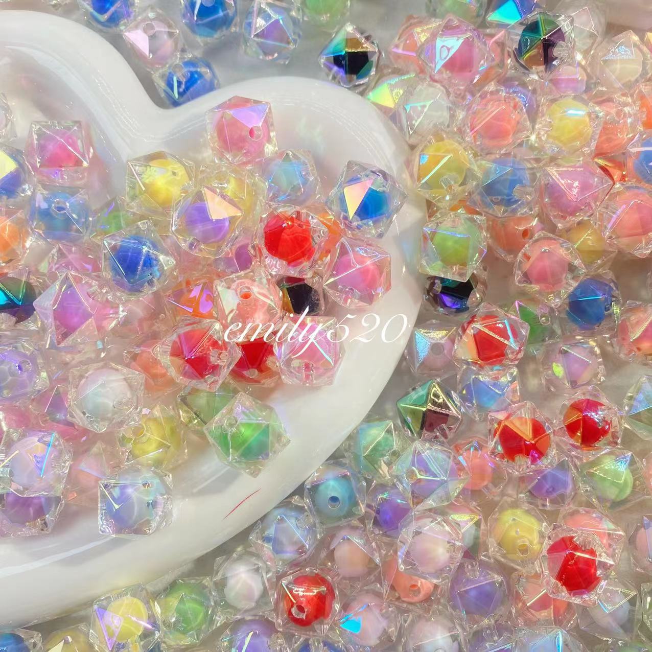 【C258】🟠6.14-Restock💗、Double Layer Iridescent Acrylic Beads for Diy Pen/ Keychain