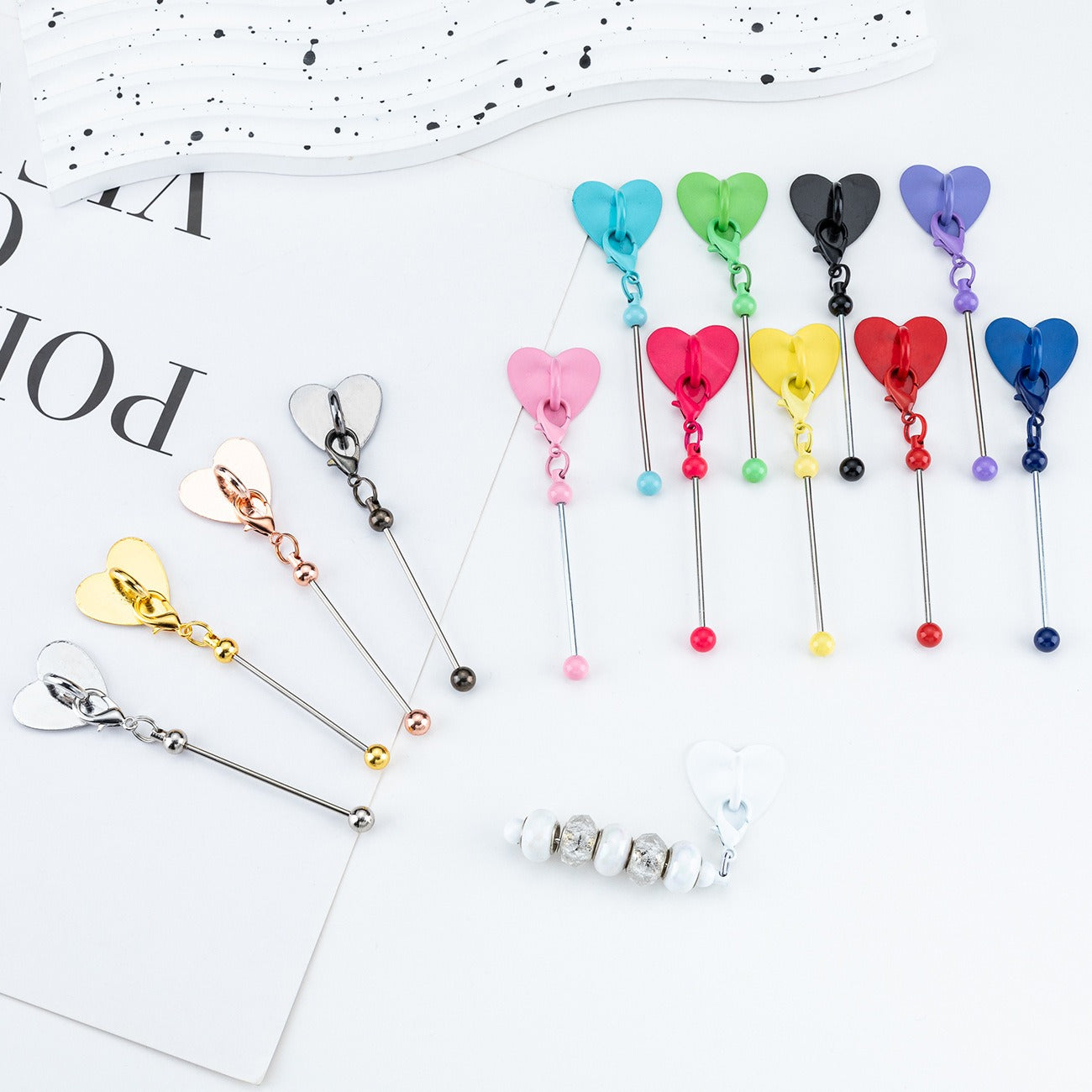 00071# DIY Beaded Heart Sticker Hook Tabletop Cup Sticker Hook Pendant Perforation Free Metal Heart Sticker Hook