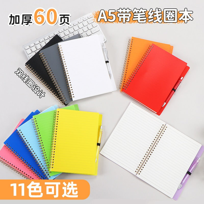 01097# 现货线圈本A5带笔彩色活页学生记事本简约办公线圈笔记本批发