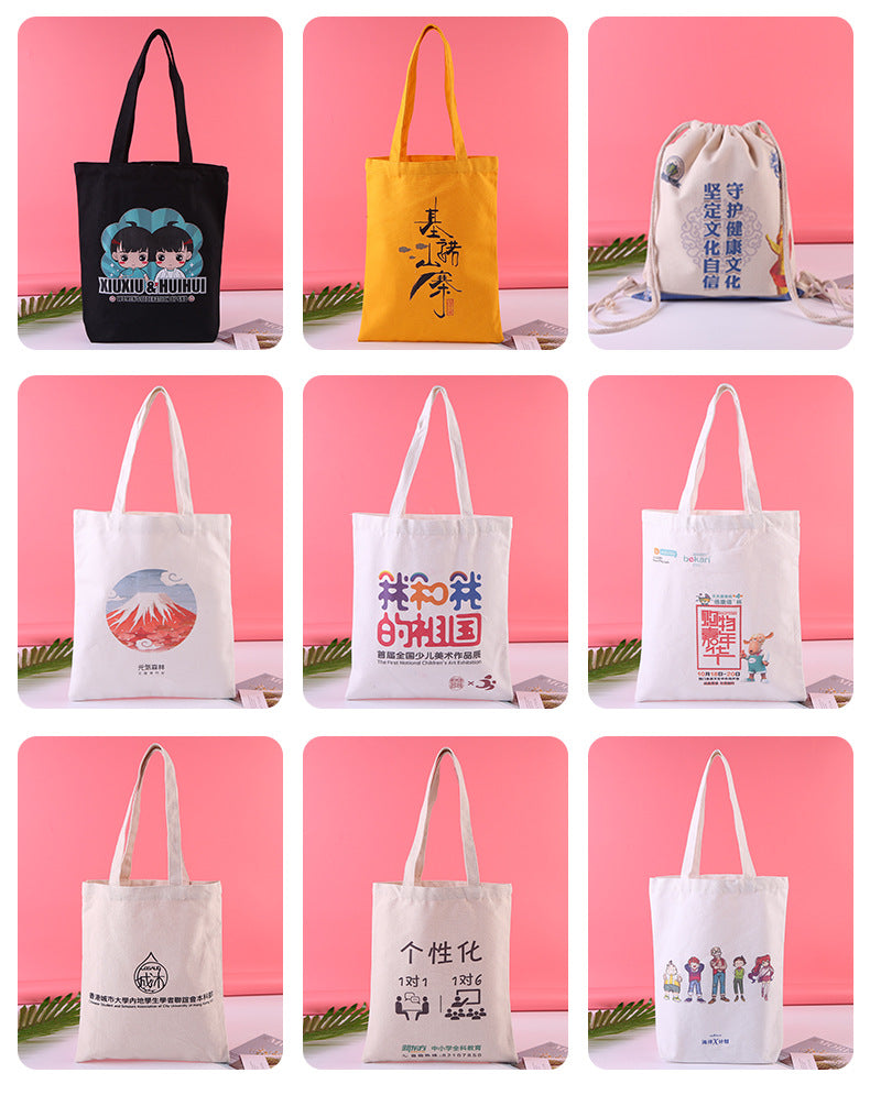 Thick black and white canvas bag with multiple sizes and shapes