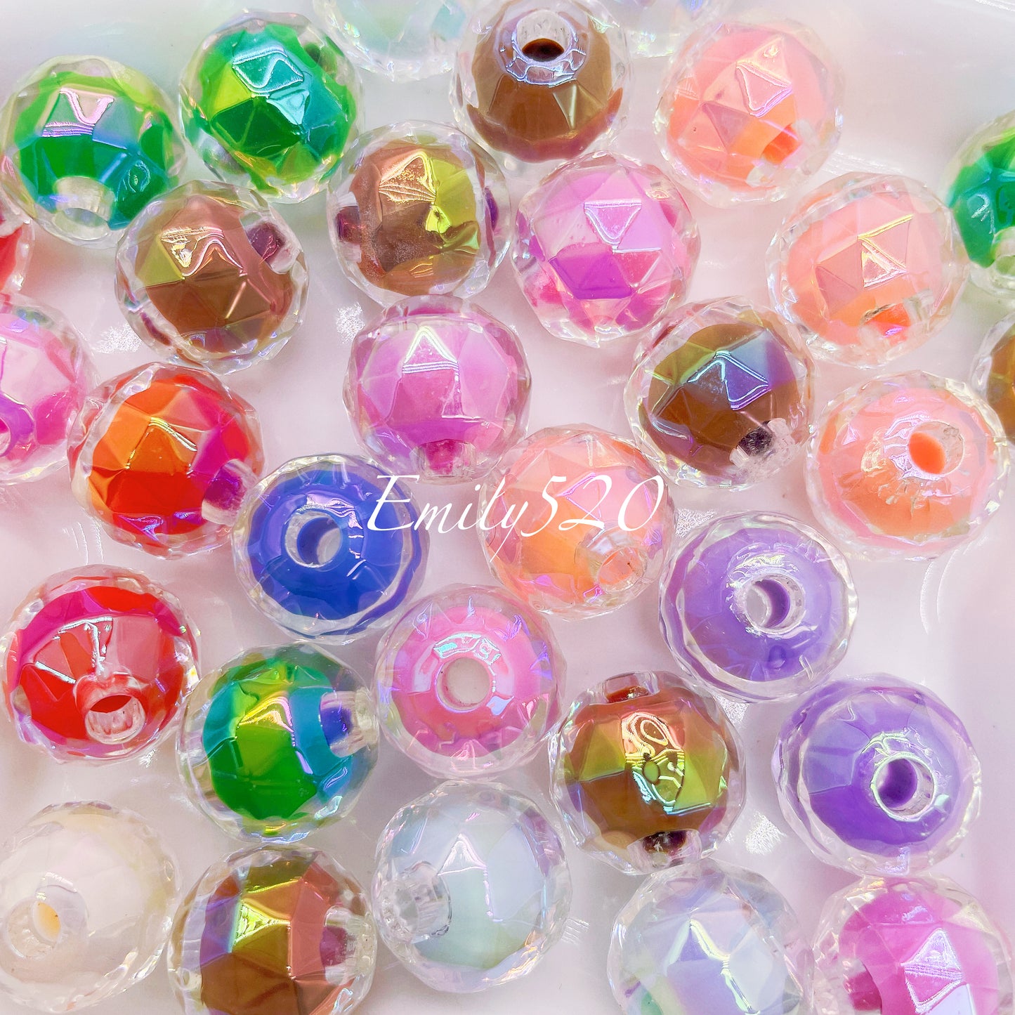 【C258】🟠6.14-Restock💗、Double Layer Iridescent Acrylic Beads for Diy Pen/ Keychain