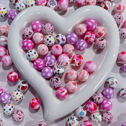 【U007】1.15-New！🌻 15 MM Silicone Spring /Leopard/Heart Beads Mix