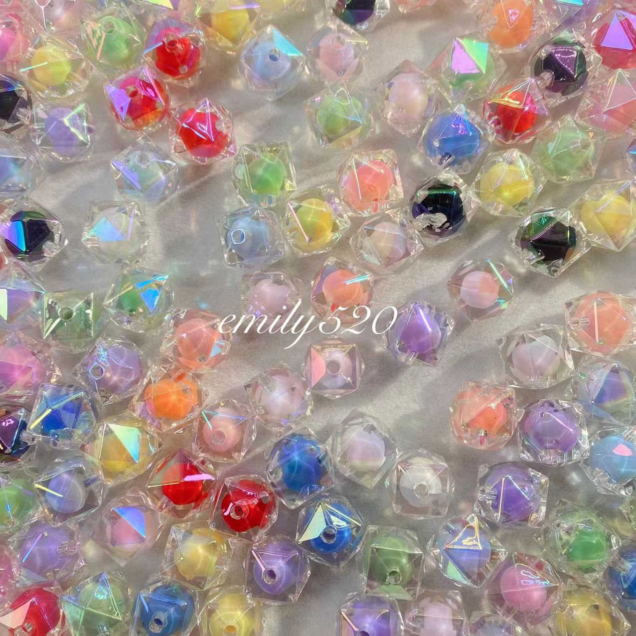 【C258】🟠6.14-Restock💗、Double Layer Iridescent Acrylic Beads for Diy Pen/ Keychain