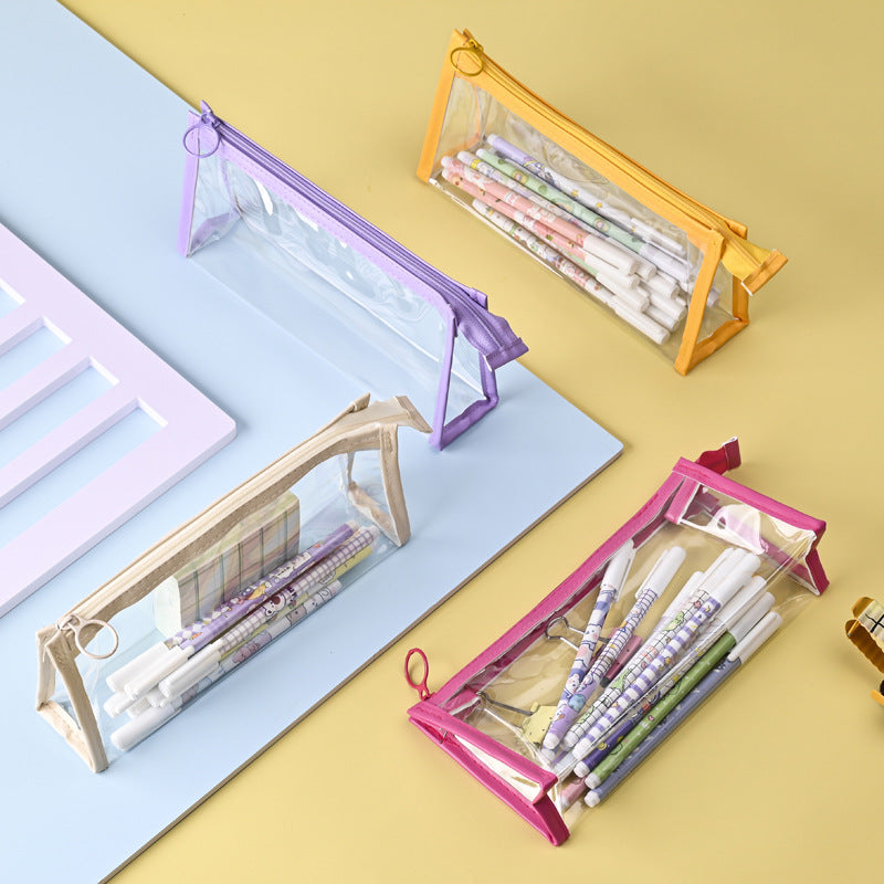 PVC stationery bag transparent single-layer pencil bag Japan and Korea large-capacity male and female primary and secondary school students pencil wholesale cross-border
