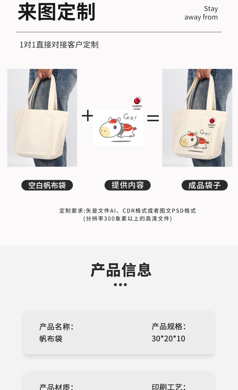 Colorful blank canvas bag for DIY