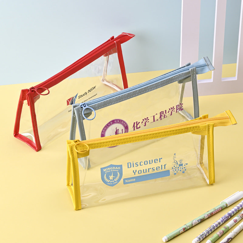 PVC stationery bag transparent single-layer pencil bag Japan and Korea large-capacity male and female primary and secondary school students pencil wholesale cross-border
