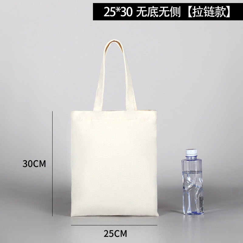 Thick black and white canvas bag with multiple sizes and shapes