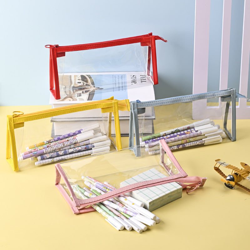 PVC stationery bag transparent single-layer pencil bag Japan and Korea large-capacity male and female primary and secondary school students pencil wholesale cross-border
