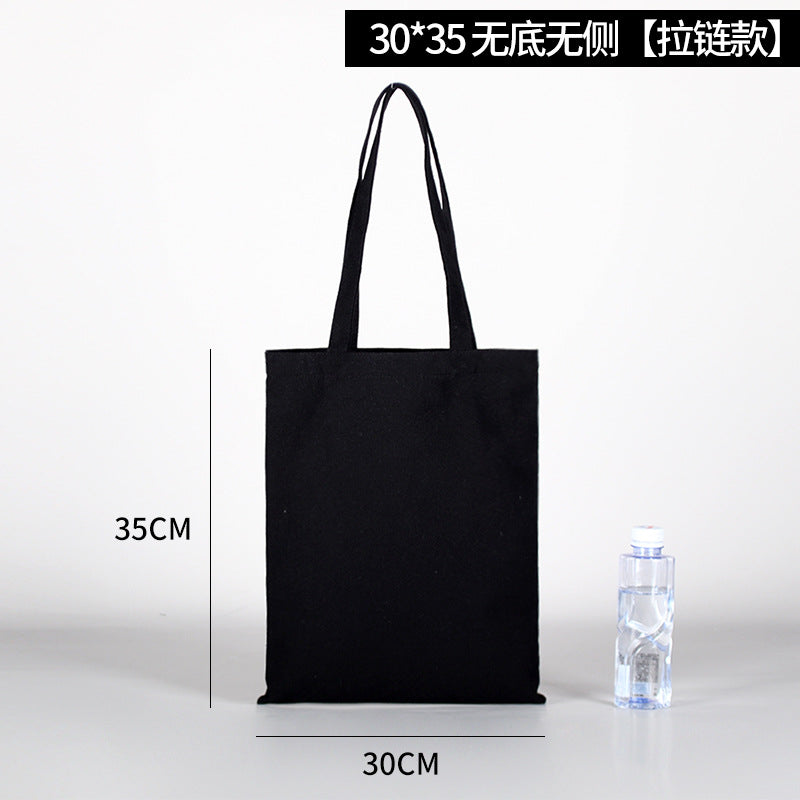 Thick black and white canvas bag with multiple sizes and shapes