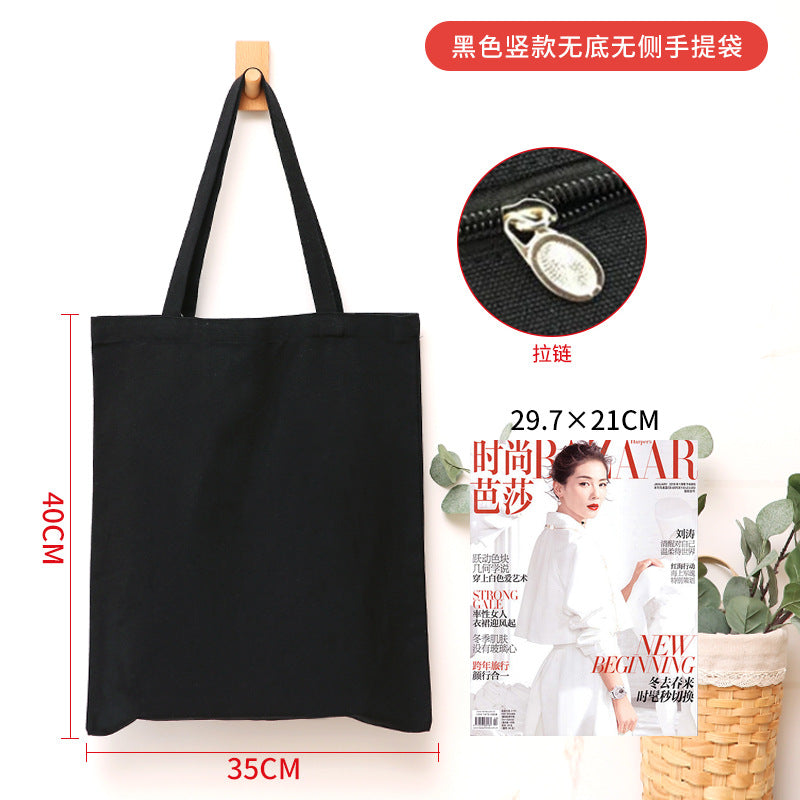 Thick black and white canvas bag with multiple sizes and shapes