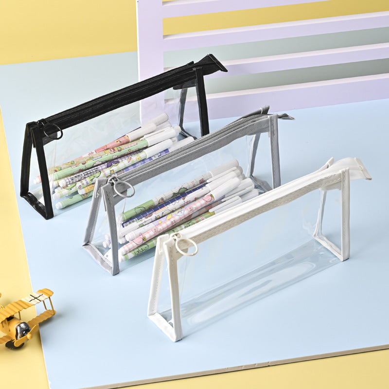PVC stationery bag transparent single-layer pencil bag Japan and Korea large-capacity male and female primary and secondary school students pencil wholesale cross-border