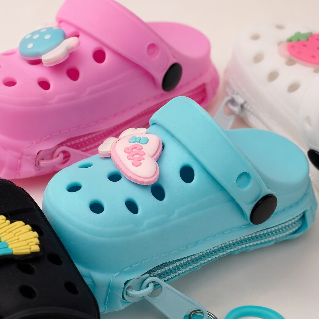 New hole cute little slippers silicone keychain children's change bag student schoolbag pendant storage bag
