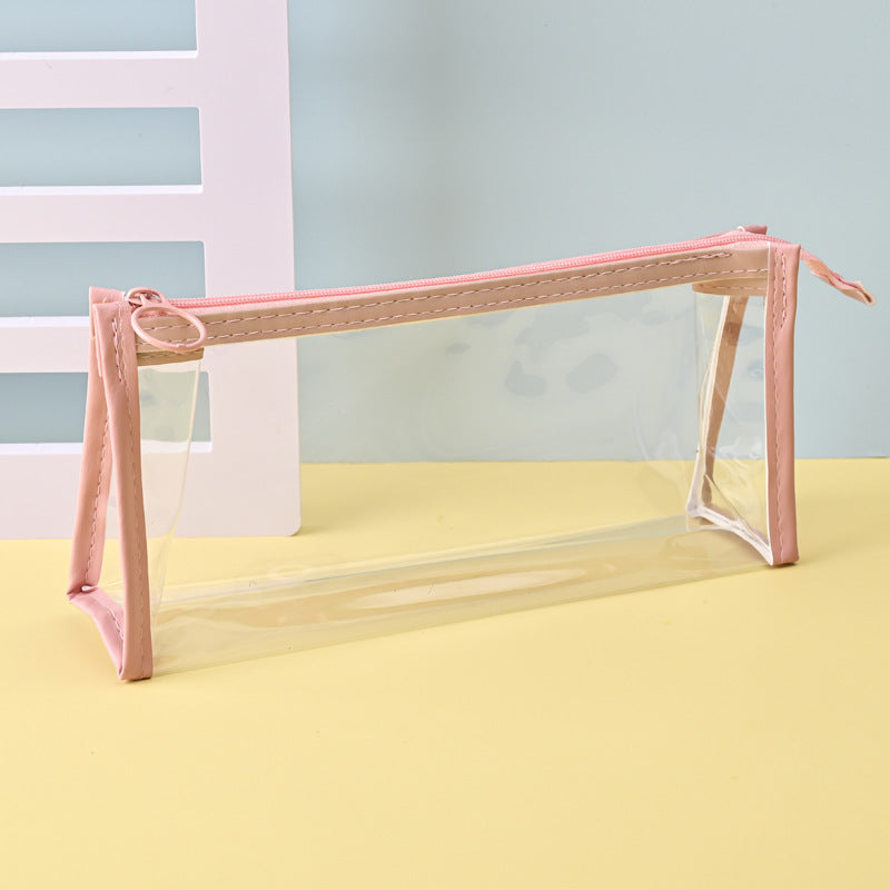 PVC stationery bag transparent single-layer pencil bag Japan and Korea large-capacity male and female primary and secondary school students pencil wholesale cross-border