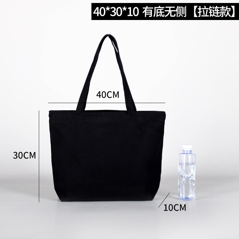 Thick black and white canvas bag with multiple sizes and shapes