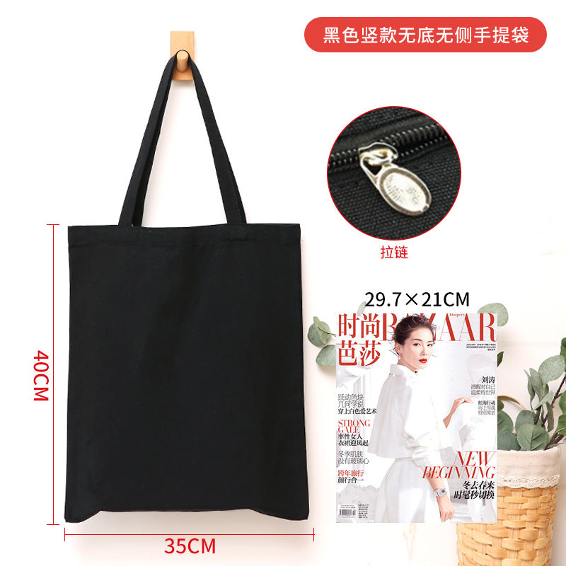 Thick black and white canvas bag with multiple sizes and shapes