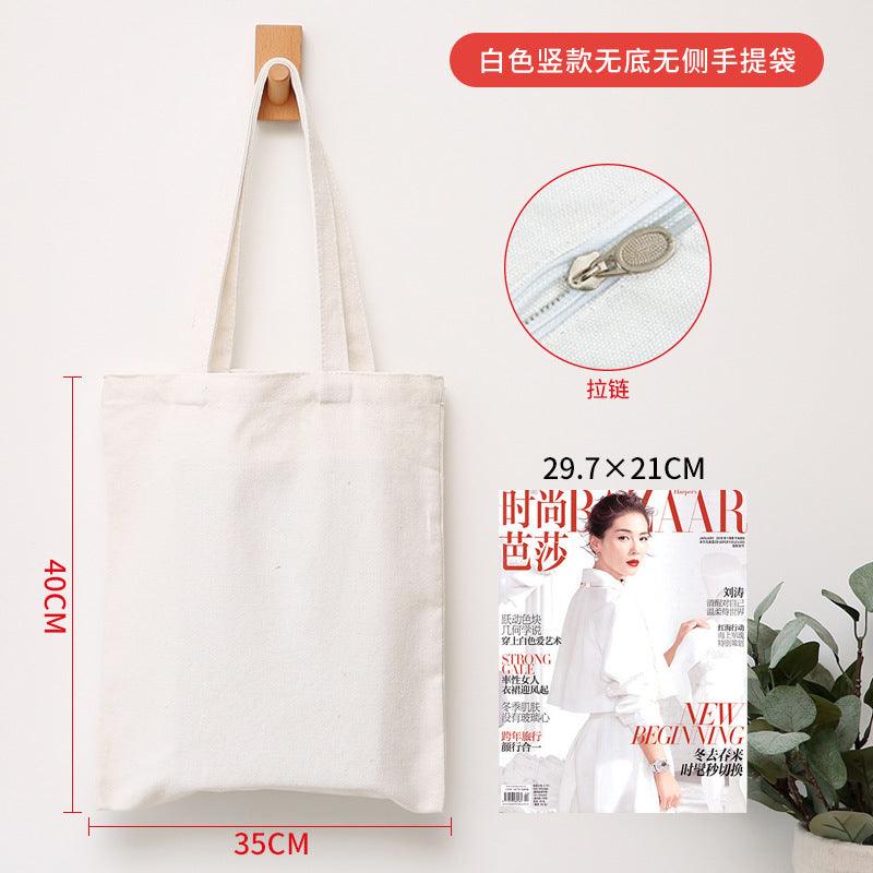 Thick black and white canvas bag with multiple sizes and shapes