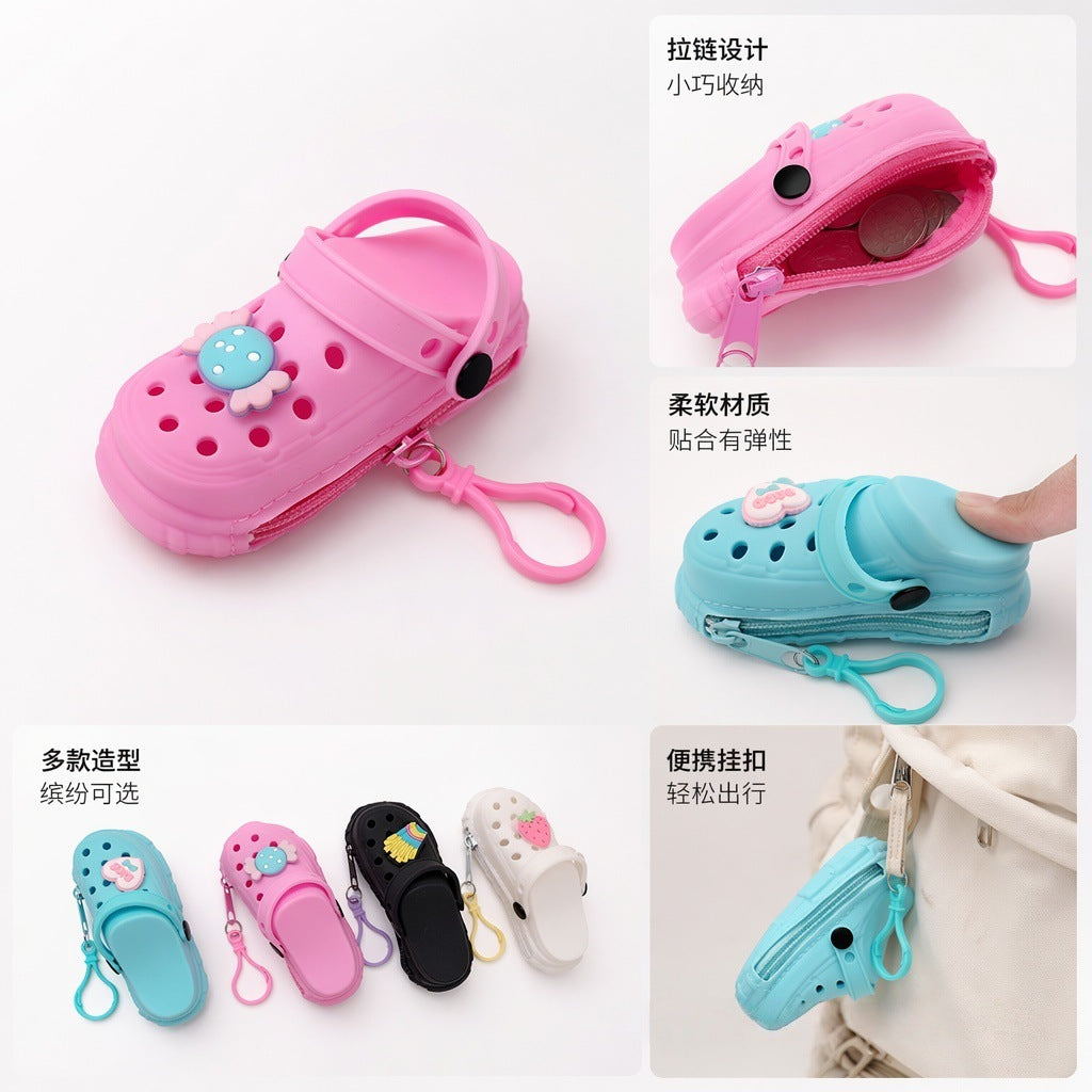New hole cute little slippers silicone keychain children's change bag student schoolbag pendant storage bag
