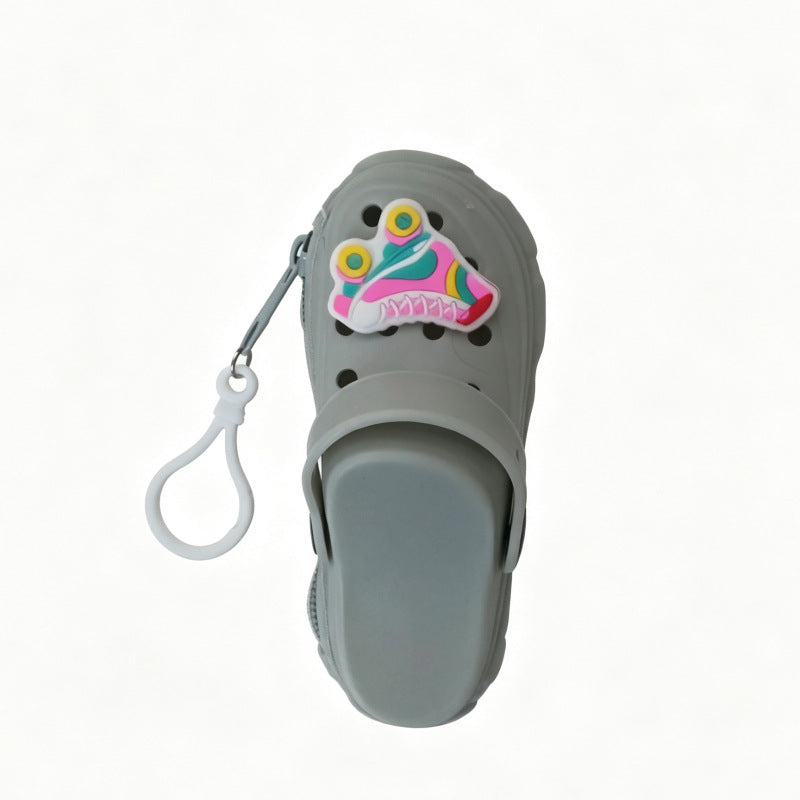 New hole cute little slippers silicone keychain children's change bag student schoolbag pendant storage bag