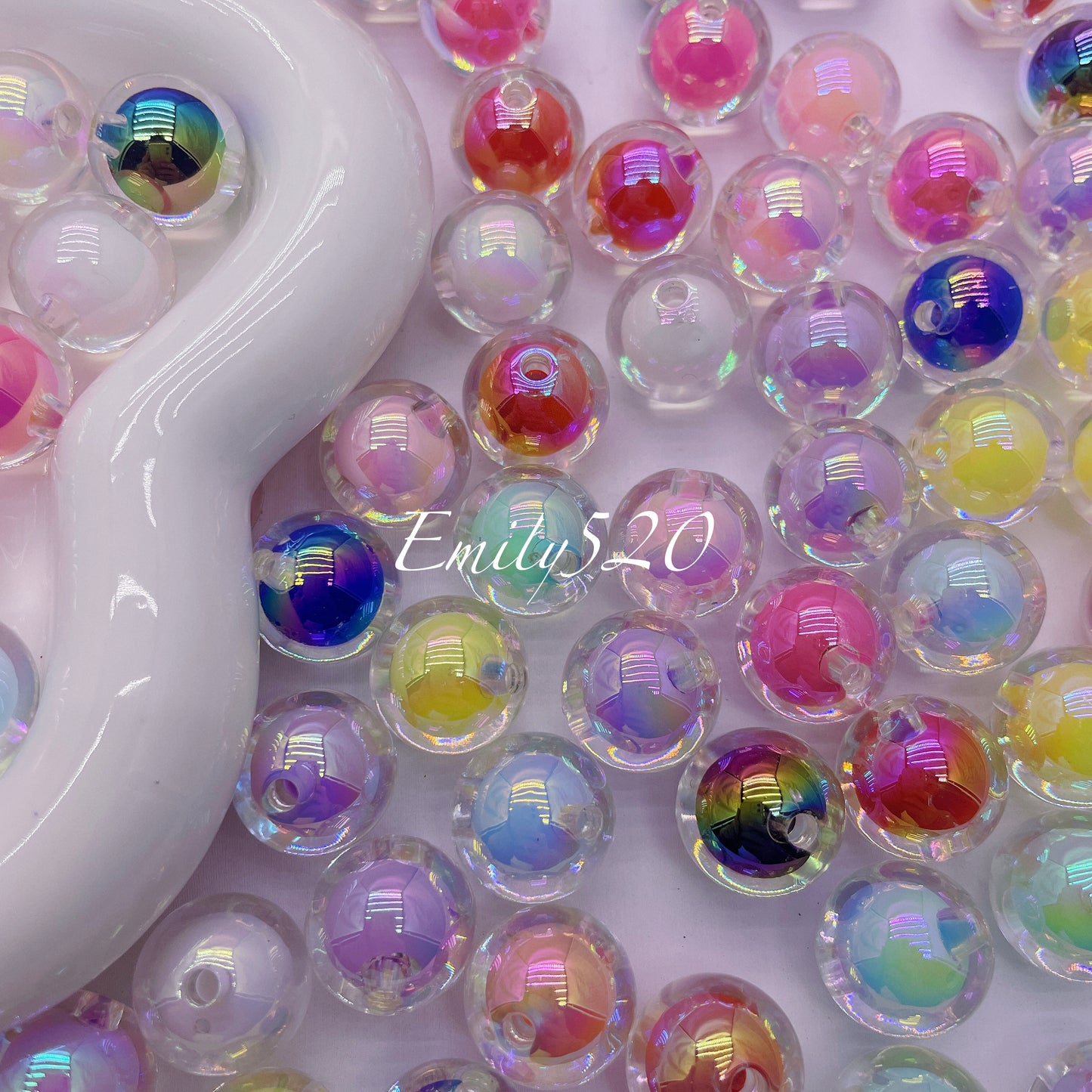 【C258】🟠6.14-Restock💗、Double Layer Iridescent Acrylic Beads for Diy Pen/ Keychain