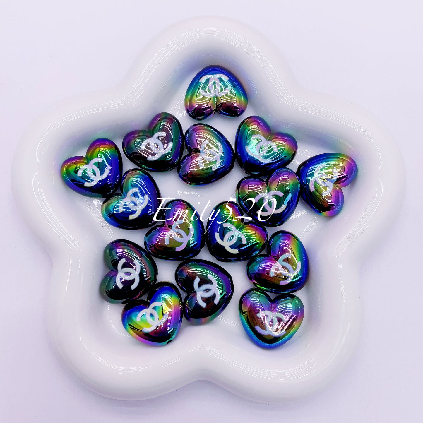 【C317】💄 Laser Rainbow Acrylic CC/LUV 20MM Beads