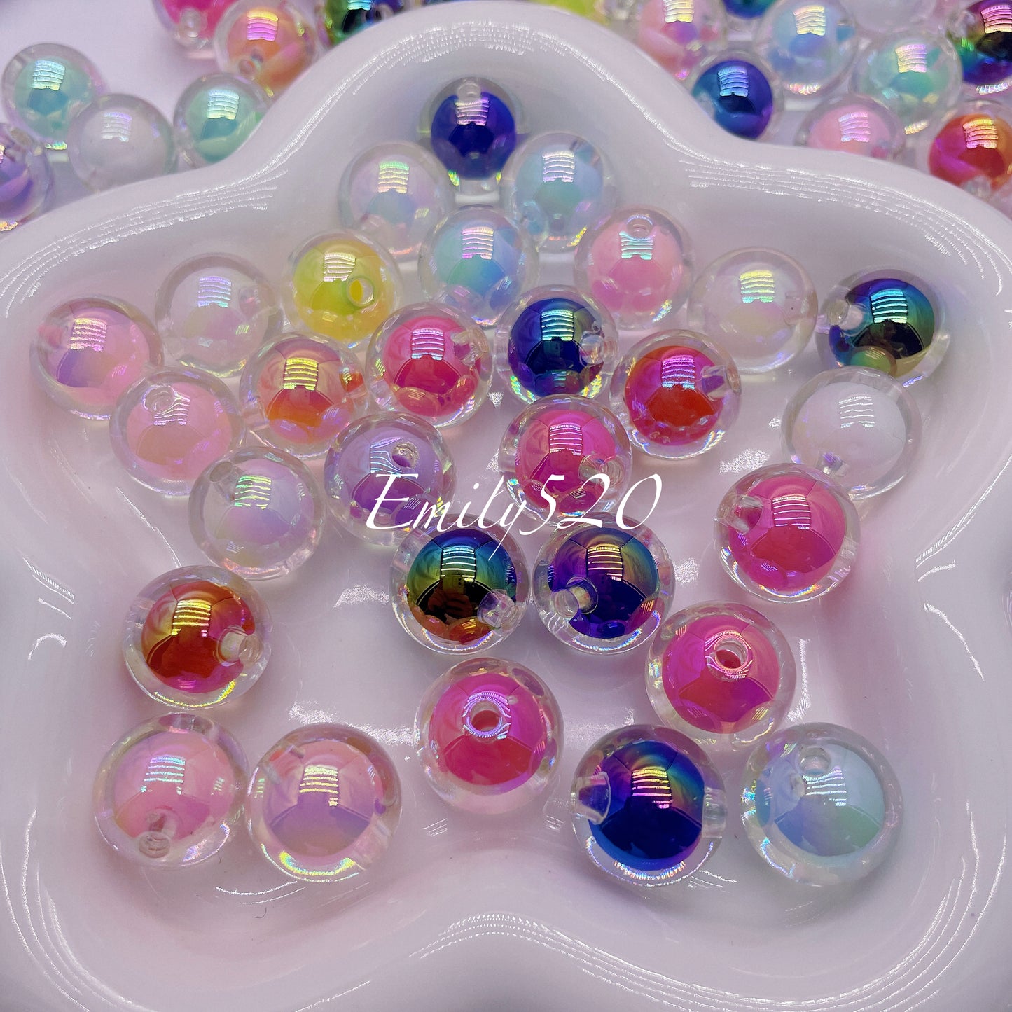 【C258】🟠6.14-Restock💗、Double Layer Iridescent Acrylic Beads for Diy Pen/ Keychain