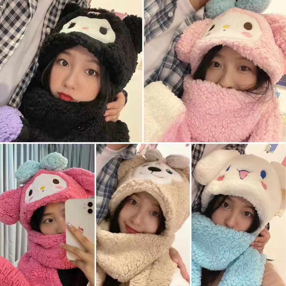（再入荷!!）😍 サンリオ 耳あてとマフラー付き冬帽子